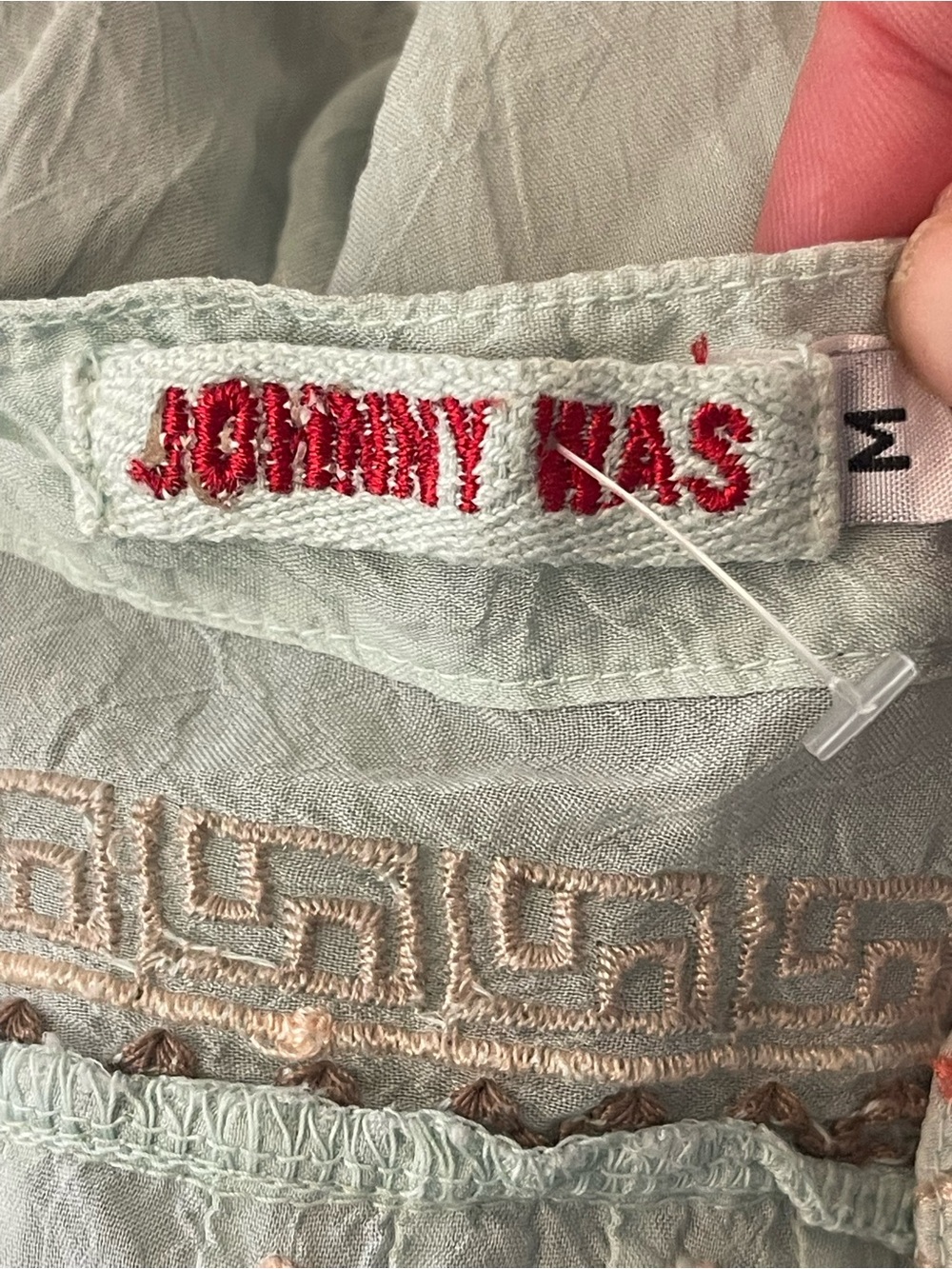 Johnny Was Floral Embroidered Boho Tunic Top M Semi Sheer Mint Cupra Rayon Luxe - Picture 12 of 16